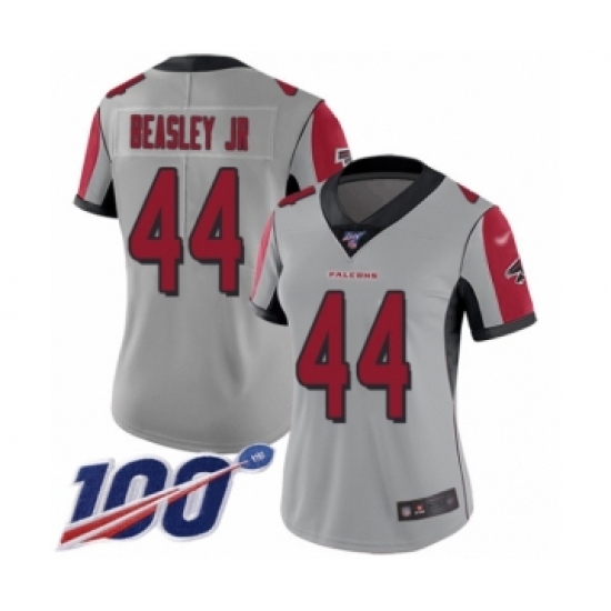 Women's Atlanta Falcons #44 Vic Beasley Limited Silver Inverted Legend 100th Season Football Jersey - Ujersey