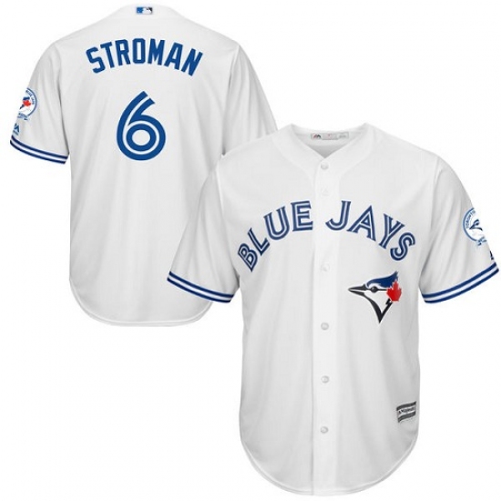 Men's Majestic Toronto Blue Jays #6 Marcus Stroman Replica White Home 40th Anniversary Patch MLB Jersey - Ujersey