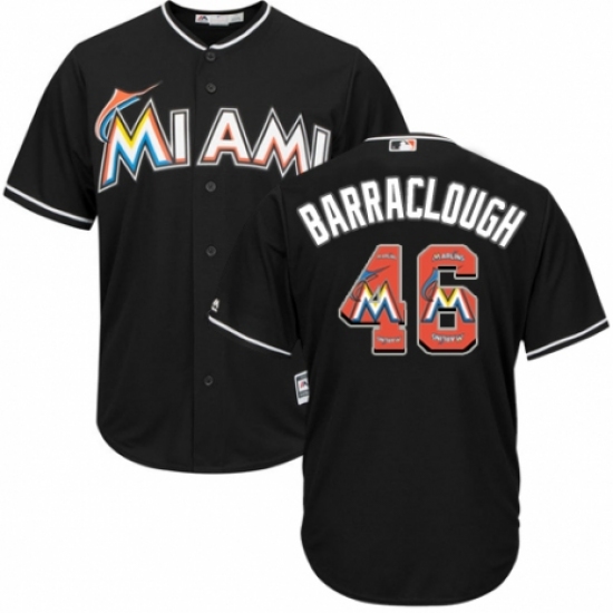 Men's Majestic Miami Marlins #46 Kyle Barraclough Authentic Black Team Logo Fashion Cool Base MLB Jersey - Ujersey