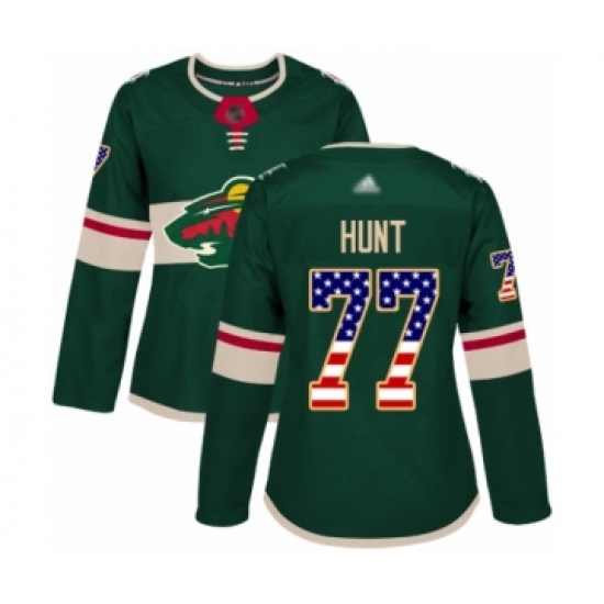 Women's Minnesota Wild #77 Brad Hunt Authentic Green USA Flag Fashion Hockey Jersey