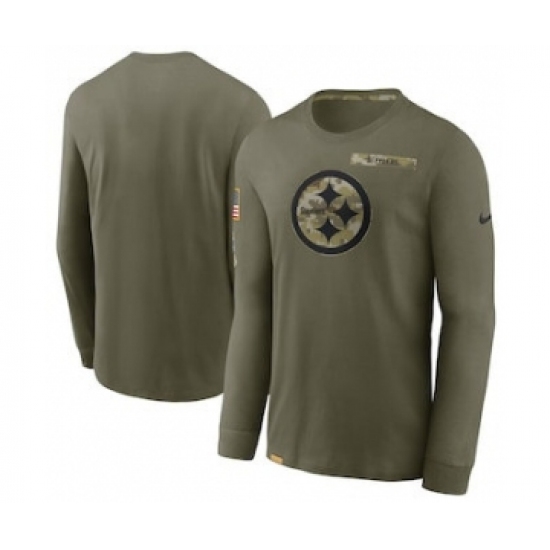 Men's Pittsburgh Steelers Football Olive 2021 Salute To Service Performance Long Sleeve T-Shirt - Ujersey