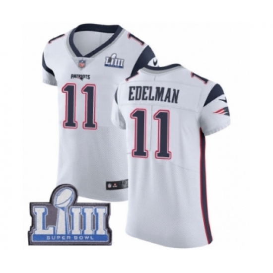 Men's Nike New England Patriots #11 Julian Edelman White Vapor Untouchable Elite Player Super Bowl LIII Bound NFL Jersey - Ujersey