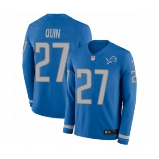 Men's Nike Detroit Lions #27 Glover Quin Limited Blue Therma Long Sleeve NFL Jersey - Ujersey