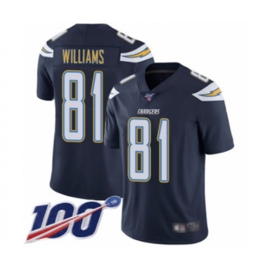 Men's Los Angeles Chargers #81 Mike Williams Navy Blue Team Color Vapor Untouchable Limited Player 100th Season Football Jersey - Ujersey