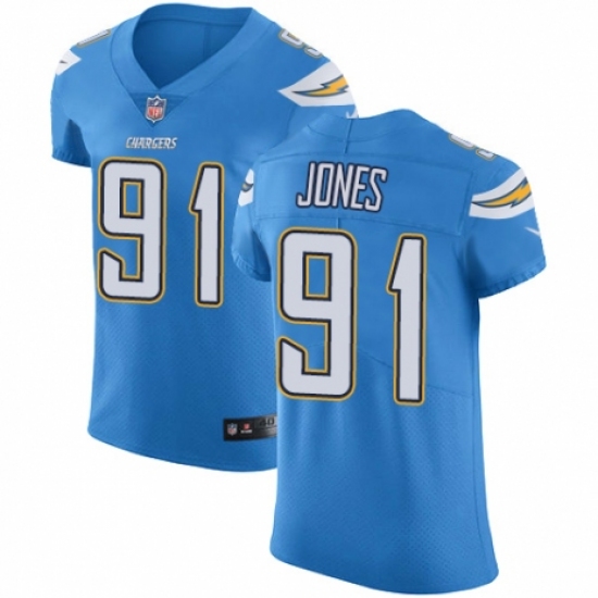 Men's Nike Los Angeles Chargers #91 Justin Jones Electric Blue Alternate Vapor Untouchable Elite Player NFL Jersey - Ujersey