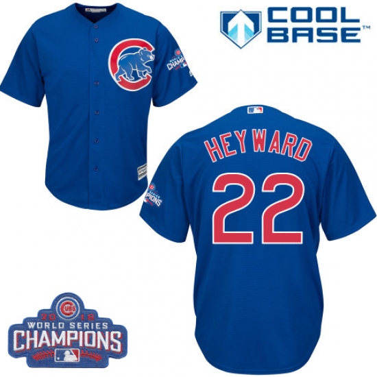 Youth Majestic Chicago Cubs #22 Jason Heyward Authentic Royal Blue Alternate 2016 World Series Champions Cool Base MLB Jersey - Ujersey