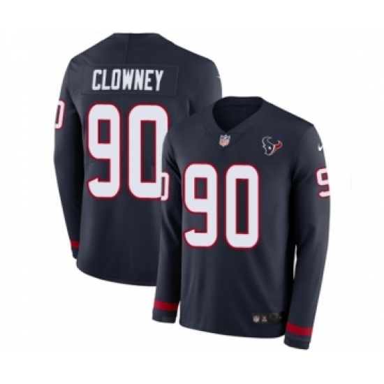 Men's Nike Houston Texans #90 Jadeveon Clowney Limited Navy Blue Therma Long Sleeve NFL Jersey - Ujersey