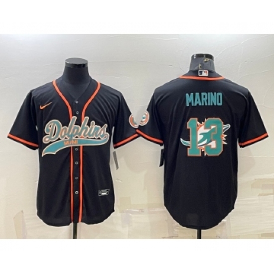 Men's Miami Dolphins #13 Dan Marino Black Team Big Logo With Patch Cool Base Stitched Baseball Jersey - Ujersey