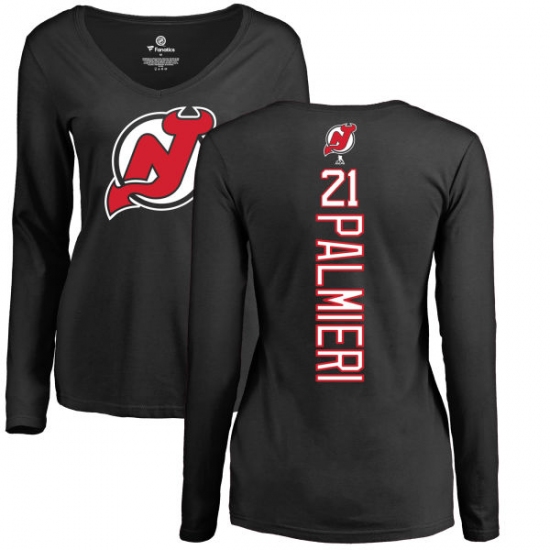 NHL Women's Adidas New Jersey Devils #21 Kyle Palmieri Black Backer Long Sleeve T-Shirt - ujerseystore