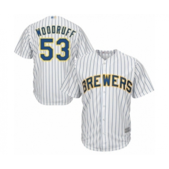 Men's Milwaukee Brewers #53 Brandon Woodruff Replica White Home Cool Base Baseball Jersey - Ujersey