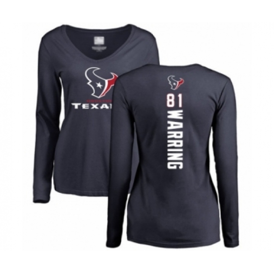 Football Women's Houston Texans #81 Kahale Warring Navy Blue Backer Long Sleeve T-Shirt - Ujersey