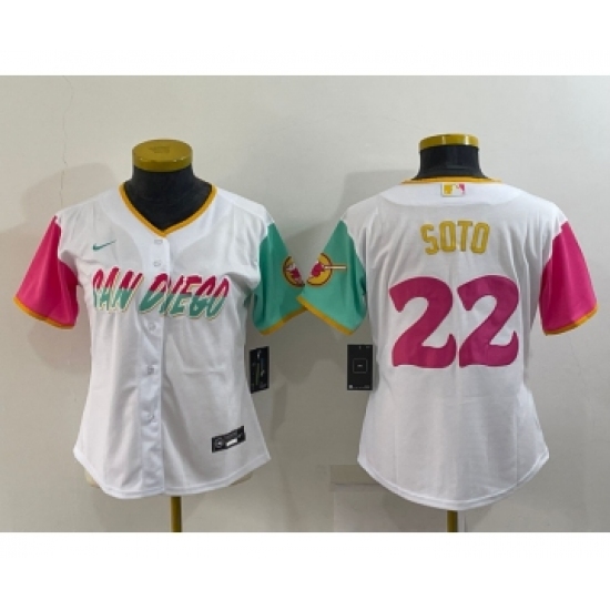 Women's San Diego Padres #22 Juan Soto White 2022 City Connect Cool Base Stitched Jersey - Ujersey