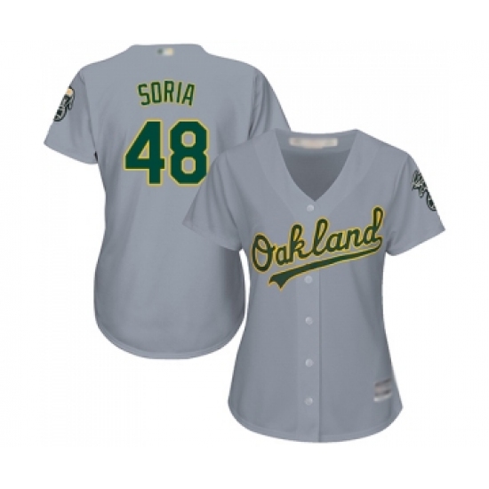 Women's Oakland Athletics #48 Joakim Soria Replica Grey Road Cool Base Baseball Jersey - Ujersey