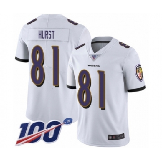 Men's Baltimore Ravens #81 Hayden Hurst White Vapor Untouchable Limited Player 100th Season Football Jersey - Ujersey