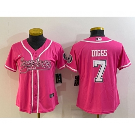 Women's Dallas Cowboys #7 Trevon Diggs Pink With Patch Cool Base Stitched Baseball Jersey - Ujersey