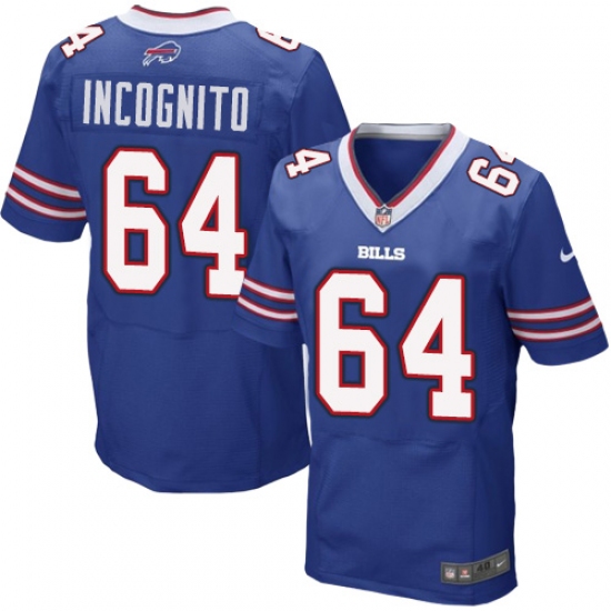 Men's Nike Buffalo Bills #64 Richie Incognito Elite Royal Blue Team Color NFL Jersey - Ujersey