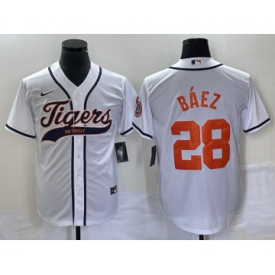 Men's Detroit Tigers #28 Javier Báez White Cool Base Stitched Baseball Jersey - Ujersey