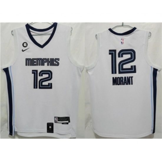 Men's Memphis Grizzlies #12 Ja Morant White With NO.6 Patch Stitched Jersey - Ujersey