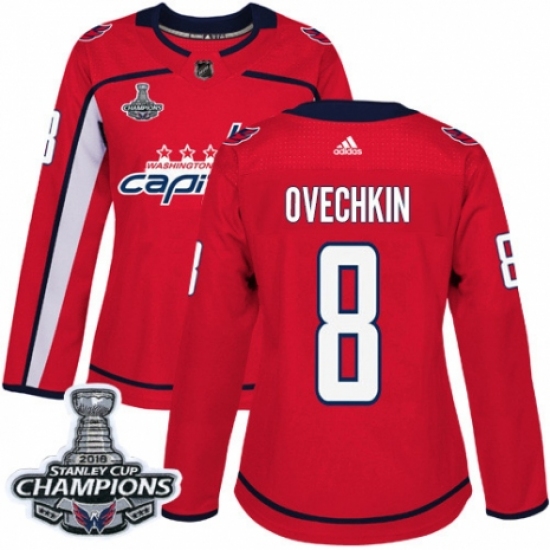 Women's Adidas Washington Capitals #8 Alex Ovechkin Authentic Red Home 2018 Stanley Cup Final Champions NHL Jersey - Ujersey