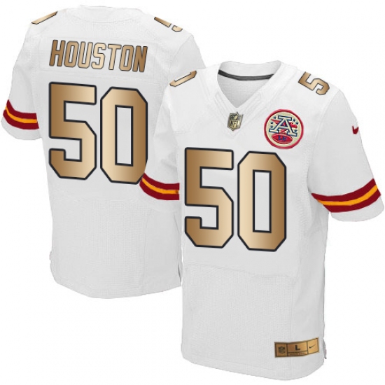 Men's Nike Kansas City Chiefs #50 Justin Houston Elite White/Gold NFL Jersey - Ujersey