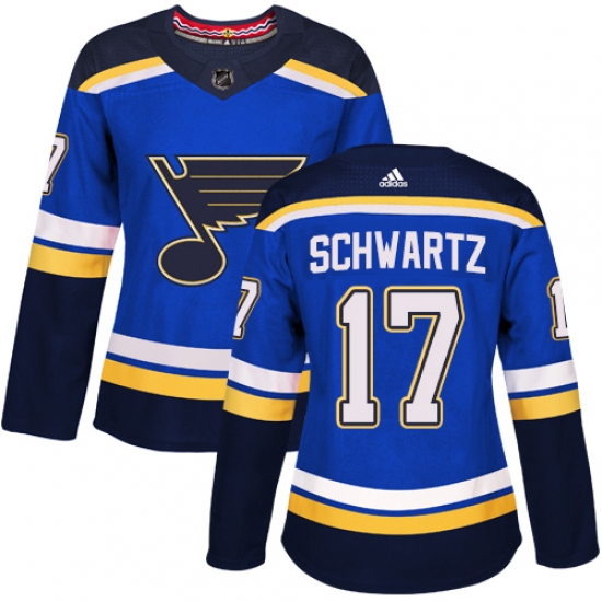 Women's Adidas St. Louis Blues #17 Jaden Schwartz Authentic Royal Blue Home NHL Jersey - Ujersey