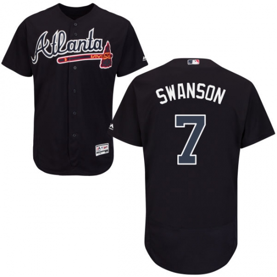 Men's Majestic Atlanta Braves #7 Dansby Swanson Blue Flexbase Authentic Collection MLB Jersey - Ujersey