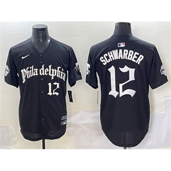 Men's Philadelphia Phillies #12 Kyle Schwarber Black Gothic Vapor Limited Stitched Jersey - Ujersey