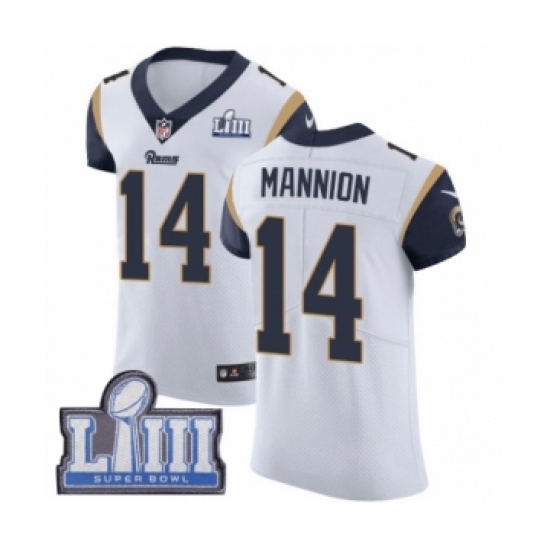 Men's Nike Los Angeles Rams #14 Sean Mannion White Vapor Untouchable Elite Player Super Bowl LIII Bound NFL Jersey - Ujersey