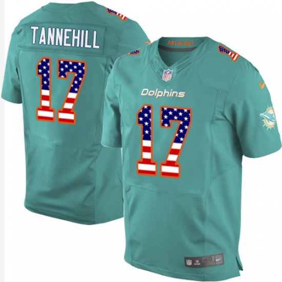 Men's Nike Miami Dolphins #17 Ryan Tannehill Elite Aqua Green Home USA Flag Fashion NFL Jersey - ujerseystore