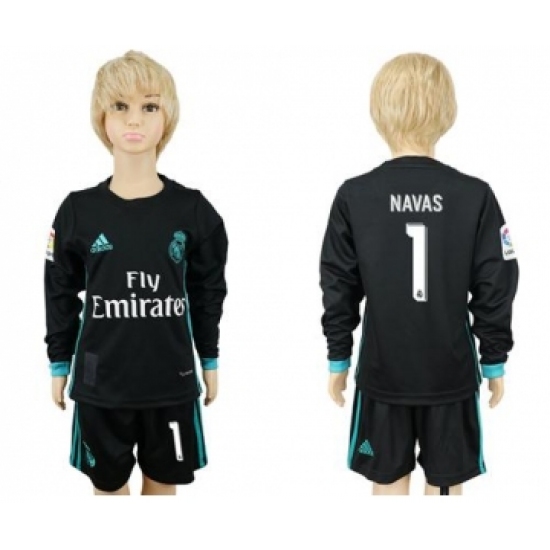 Real Madrid #1 Navas Away Long Sleeves Kid Soccer Club Jersey