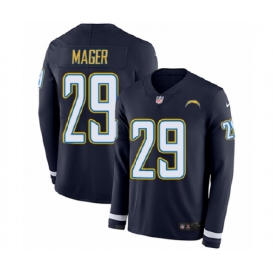 Men's Nike Los Angeles Chargers #29 Craig Mager Limited Navy Blue Therma Long Sleeve NFL Jersey - Ujersey