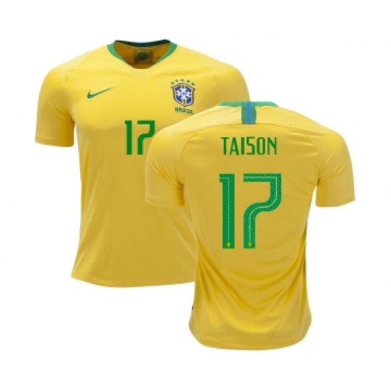 Brazil #17 Taison Home Kid Soccer Country Jersey