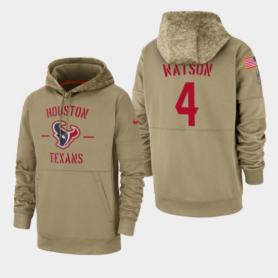 Men's Houston Texans #4 Deshaun Watson 2019 Salute to Service Sideline Therma Pullover Hoodie - Tan - Ujersey