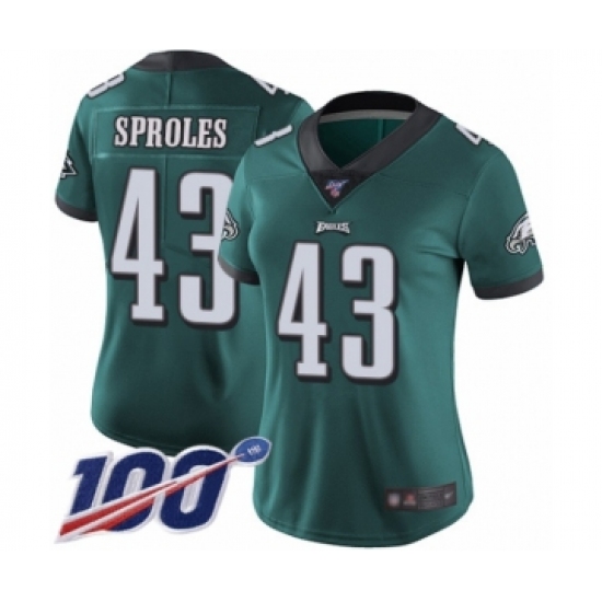 Women's Philadelphia Eagles #43 Darren Sproles Midnight Green Team Color Vapor Untouchable Limited Player 100th Season Football Jersey - Ujersey