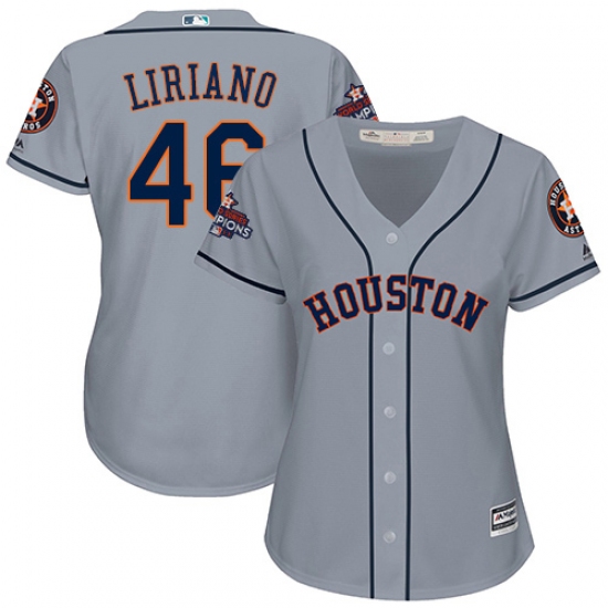 Women's Majestic Houston Astros #46 Francisco Liriano Authentic Grey Road 2017 World Series Champions Cool Base MLB Jersey