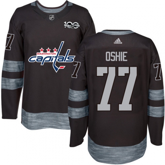 Men's Adidas Washington Capitals #77 T.J. Oshie Premier Black 1917-2017 100th Anniversary NHL Jersey - Ujersey