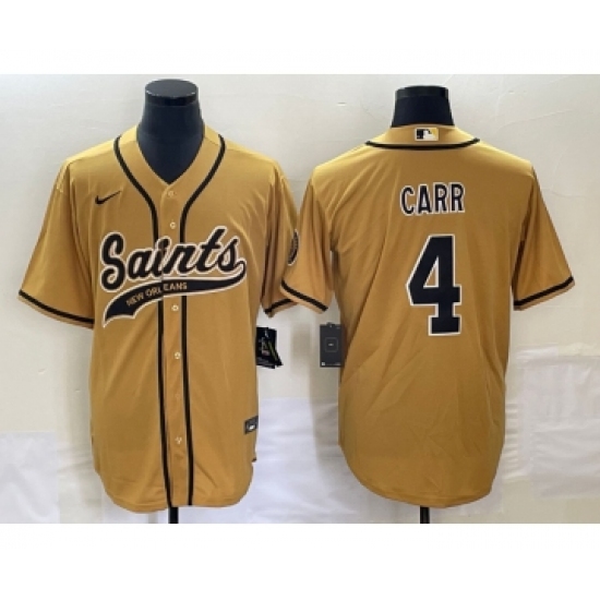 Men's New Orleans Saints #4 Derek Carr Gold Cool Base Stitched Baseball Jersey - Ujersey