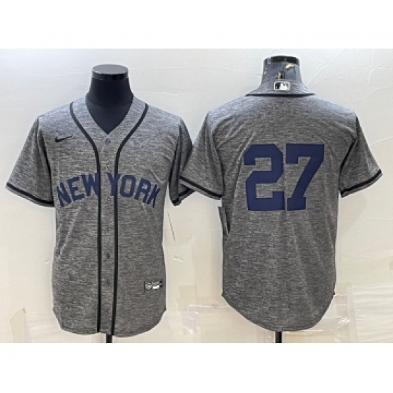 Men's New York Yankees #27 Giancarlo Stanton No Name Grey Gridiron Cool Base Stitched Jersey - Ujersey
