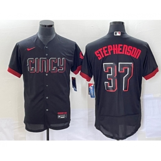Men's Cincinnati Reds #37 Tyler Stephenson Black 2023 City Connect Flex Base Stitched Jersey 1 - Ujersey