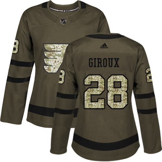 Women's Adidas Philadelphia Flyers #28 Claude Giroux Authentic Green Salute to Service NHL Jersey - Ujersey