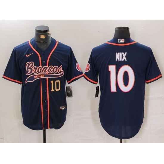 Men's Denver Broncos #10 Bo Nix Number Navy Cool Base Stitched Baseball Jersey - Ujersey