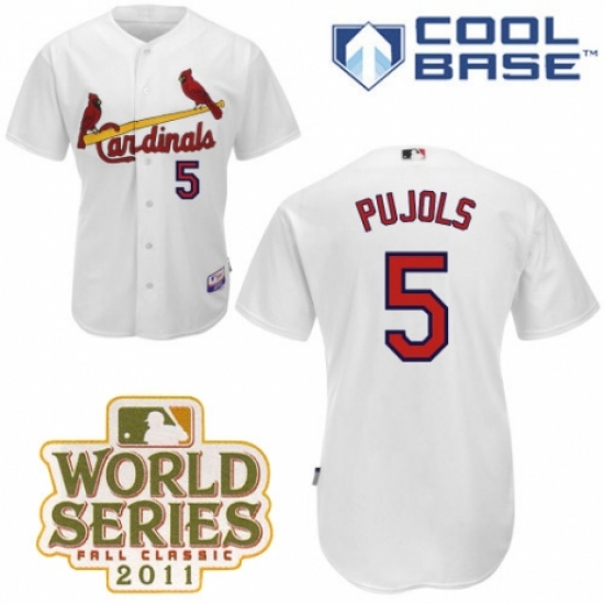 Men's Majestic St. Louis Cardinals #5 Albert Pujols Authentic White Cool Base 2011 World Series Patch MLB Jersey - Ujersey