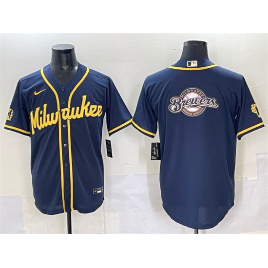 Men's Milwaukee Brewers Team Big Logo Navy 2025 With Stitched Baseball Jersey - Ujersey