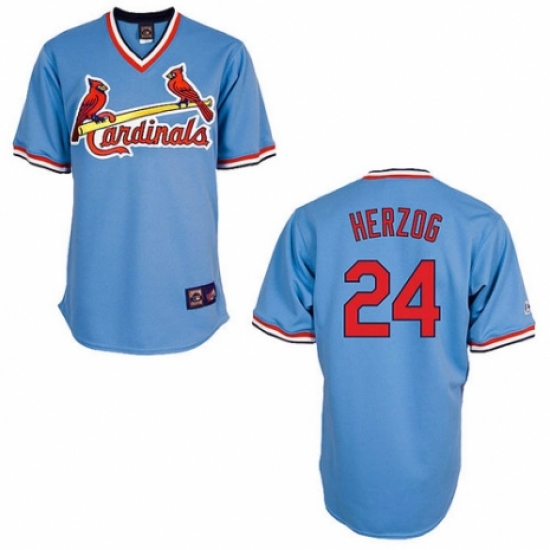 Men's Majestic St. Louis Cardinals #24 Whitey Herzog Replica Blue Cooperstown Throwback MLB Jersey - Ujersey
