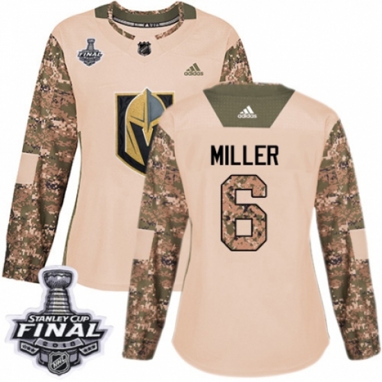 Women's Adidas Vegas Golden Knights #6 Colin Miller Authentic Camo Veterans Day Practice 2018 Stanley Cup Final NHL Jersey