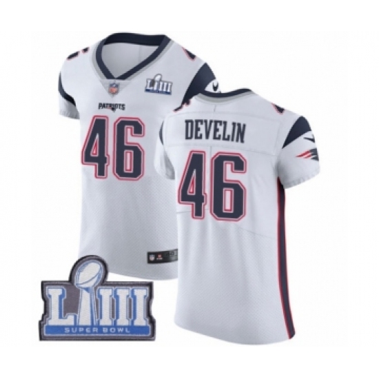 Men's Nike New England Patriots #46 James Develin White Vapor Untouchable Elite Player Super Bowl LIII Bound NFL Jersey - Ujersey