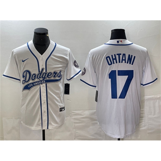 Men's Los Angeles Dodgers #17 Shohei Ohtani White Cool Base Stitched Baseball Jersey