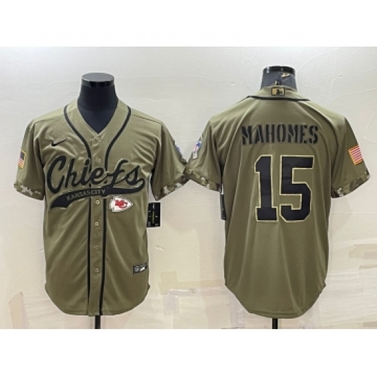 Men's Kansas City Chiefs #15 Patrick Mahomes 2022 Olive Salute to Service Cool Base Stitched Baseball Jersey - Ujersey