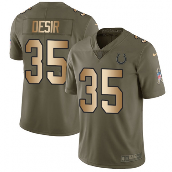 Men's Nike Indianapolis Colts #35 Pierre Desir Limited Olive/Gold 2017 Salute to Service NFL Jersey - Ujersey