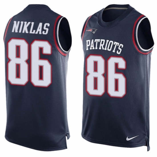 Men's Nike New England Patriots #86 Troy Niklas Limited Navy Blue Player Name & Number Tank Top NFL Jersey - Ujersey